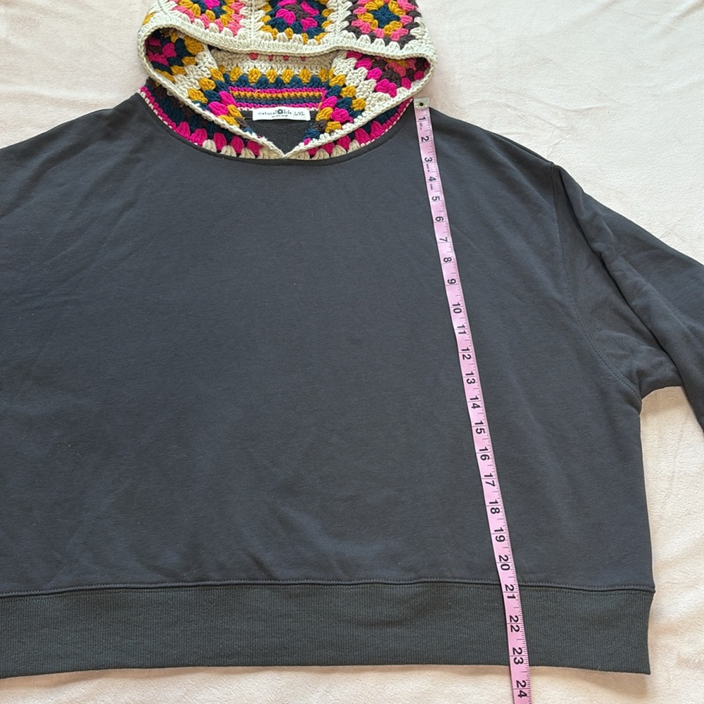 Natural Life Granny Crochet Hood Sweatshirt Charcoal Gray Oversize Size L/XL - Picture 6 of 11